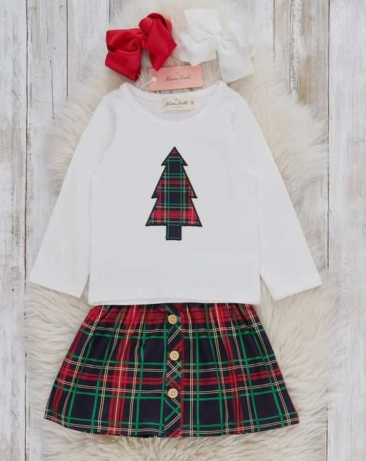 Christmas Tree Plaid Skirt Set