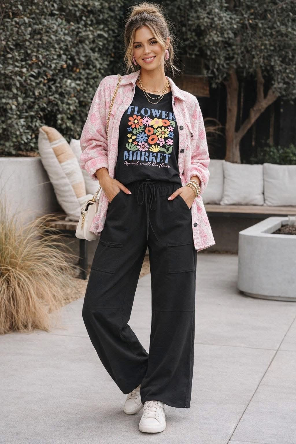 Black Flower Market Shacket Set