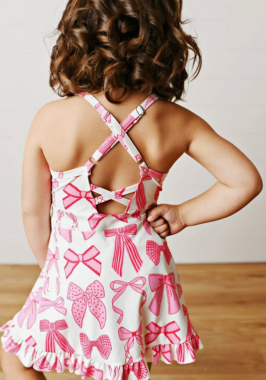 Pink & White Bow Athletic Dress