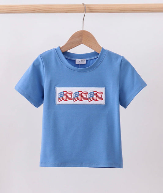 Blue Flag Embroidered Top