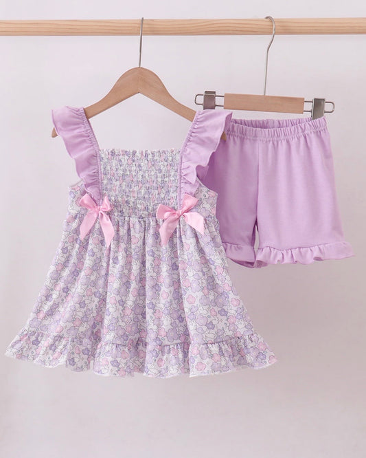 Purple Floral Smocked Set