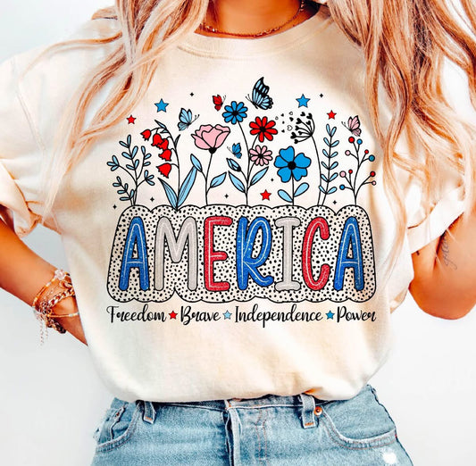 America Floral Tee