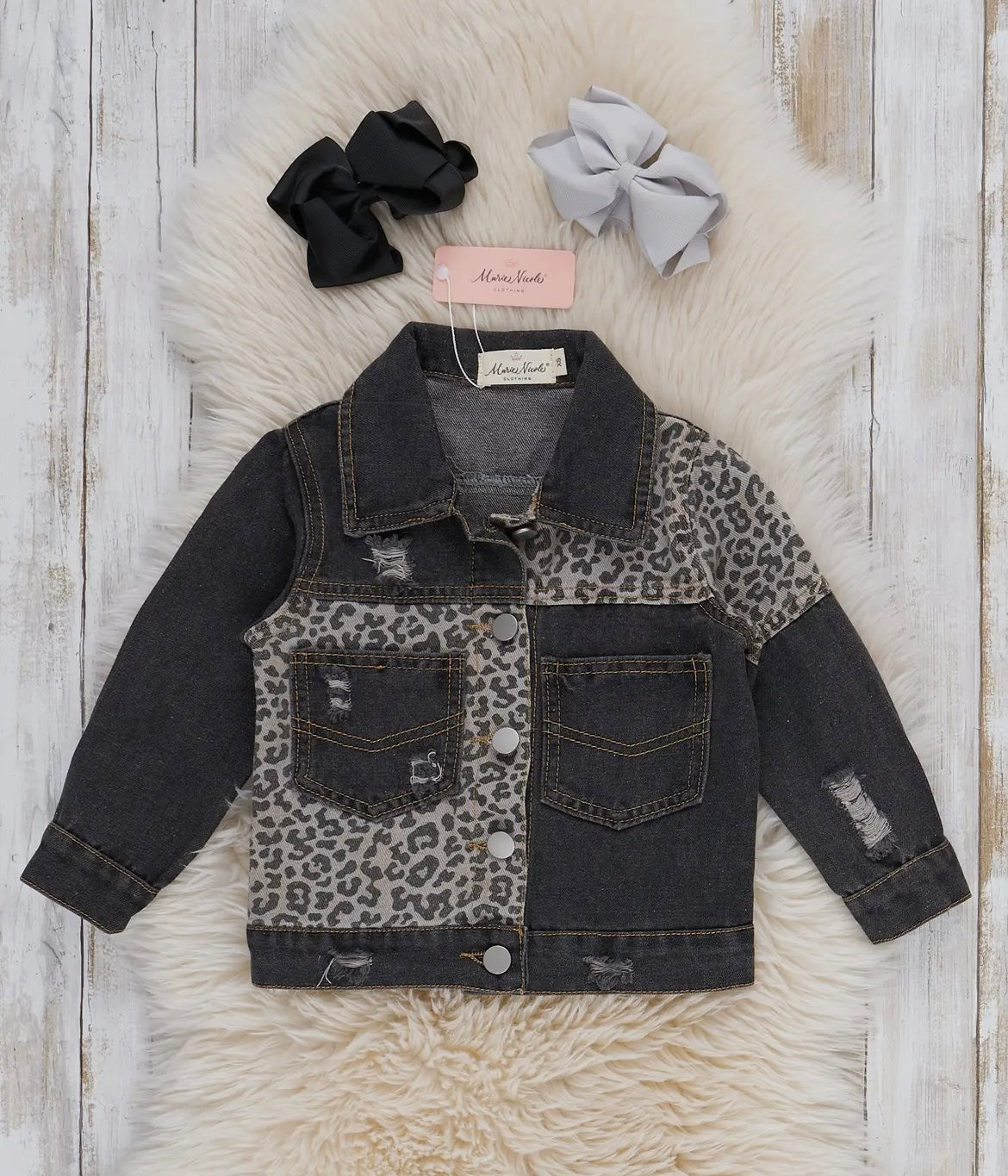 Black Leopard Denim Jacket