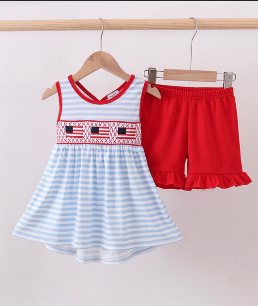 Red Smocked Ruffle Set
