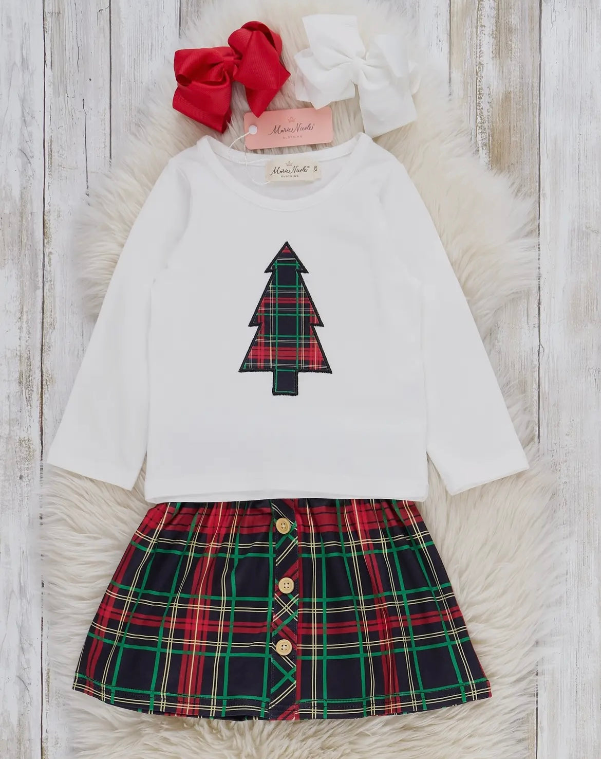 Christmas Tree Plaid Skirt Set