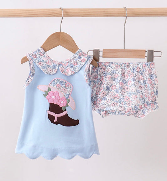 Blue Floral Boot Set