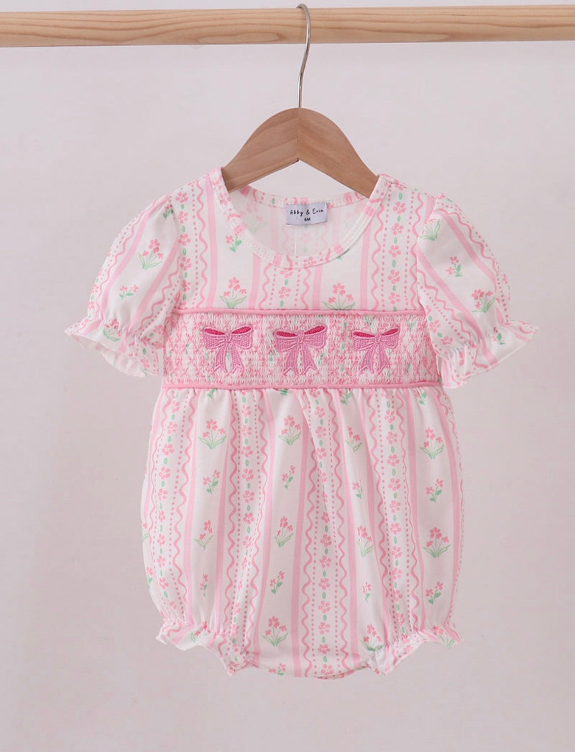 Pink Bow Embroidery Onesie