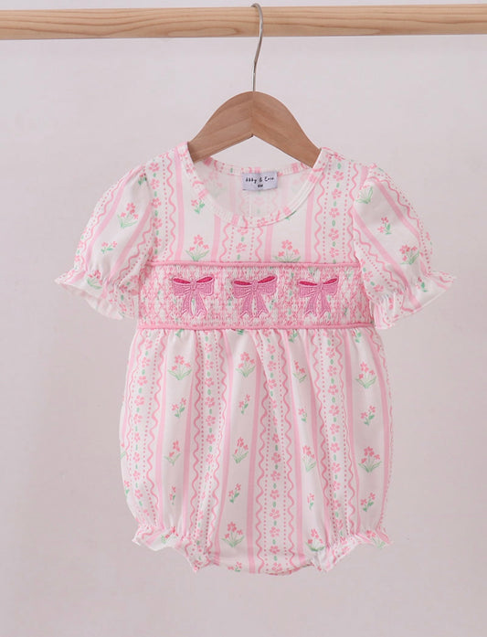Pink Bow Embroidery Onesie