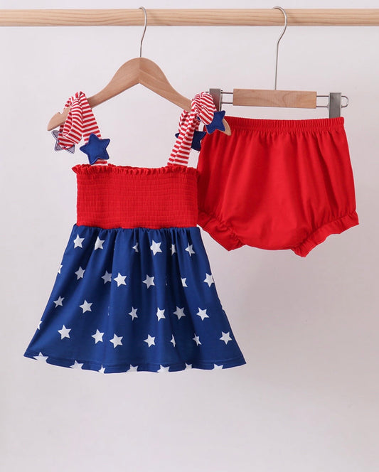Blue Stars Smocked Set