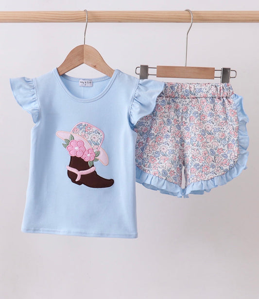 Blue Floral Boot Set