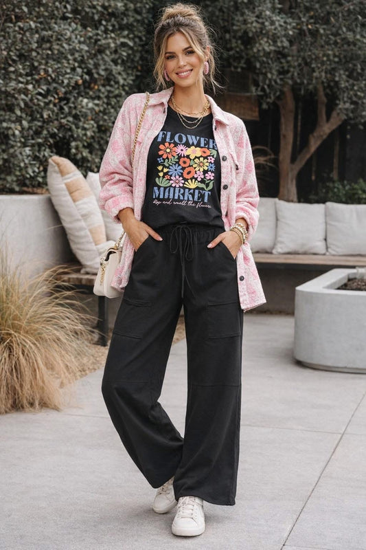 Black Flower Market Shacket Set