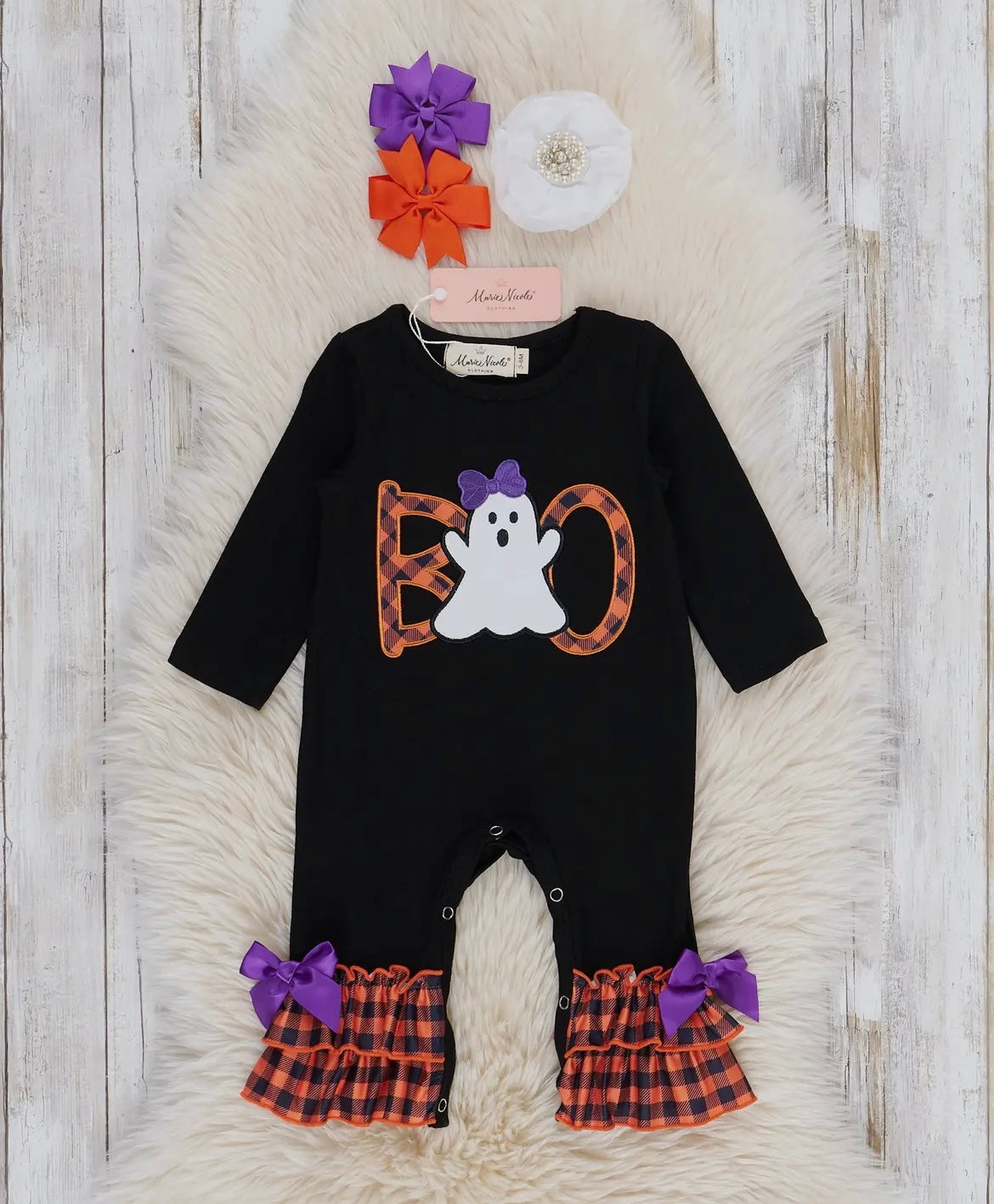 Boo Checkered Ruffle Onesie