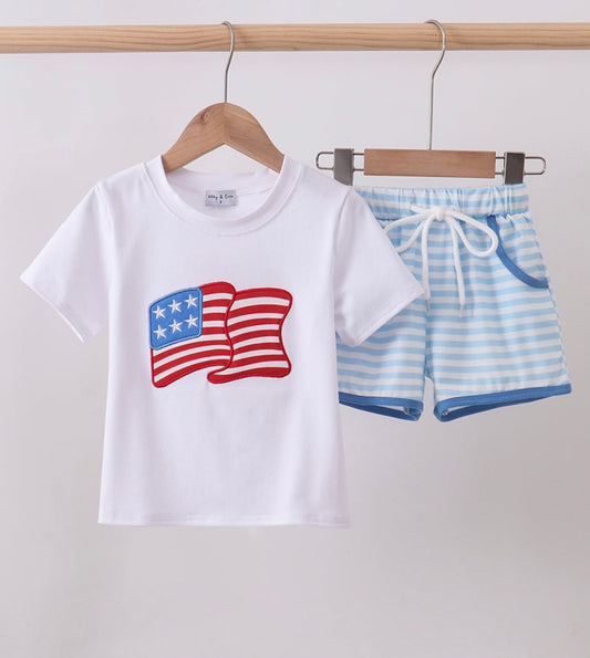 Blue Flag Embroidered Top Set
