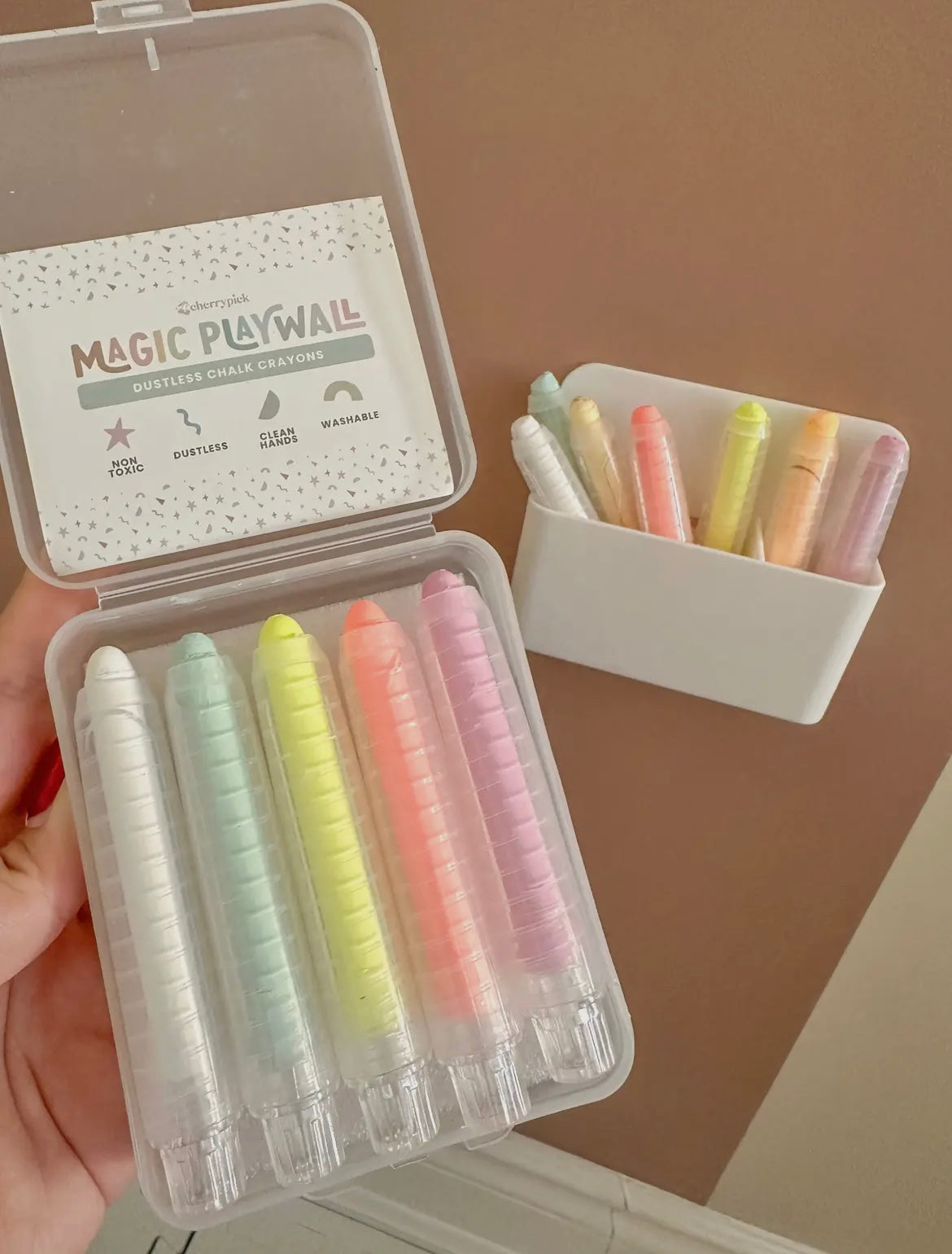 Dustless Chalk Crayons + Magnetic Holder For Magic Playwall