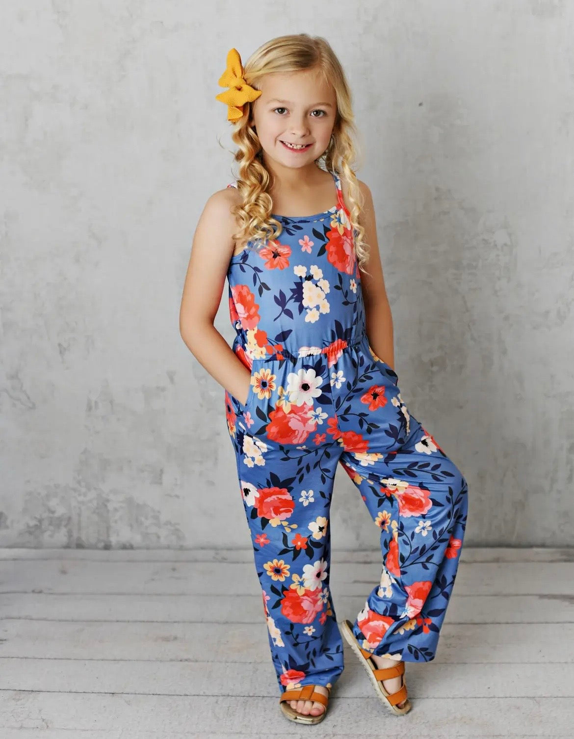 Blue & Coral Floral Jumpsuit with Pockets