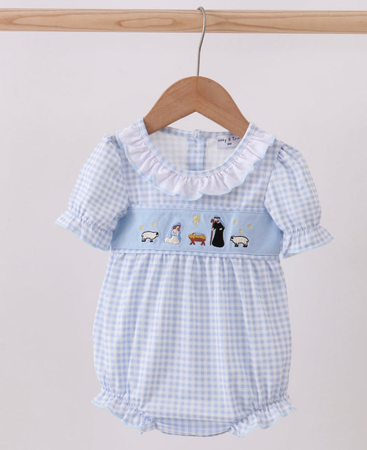Nativity Embroidery Ruffle Onesie