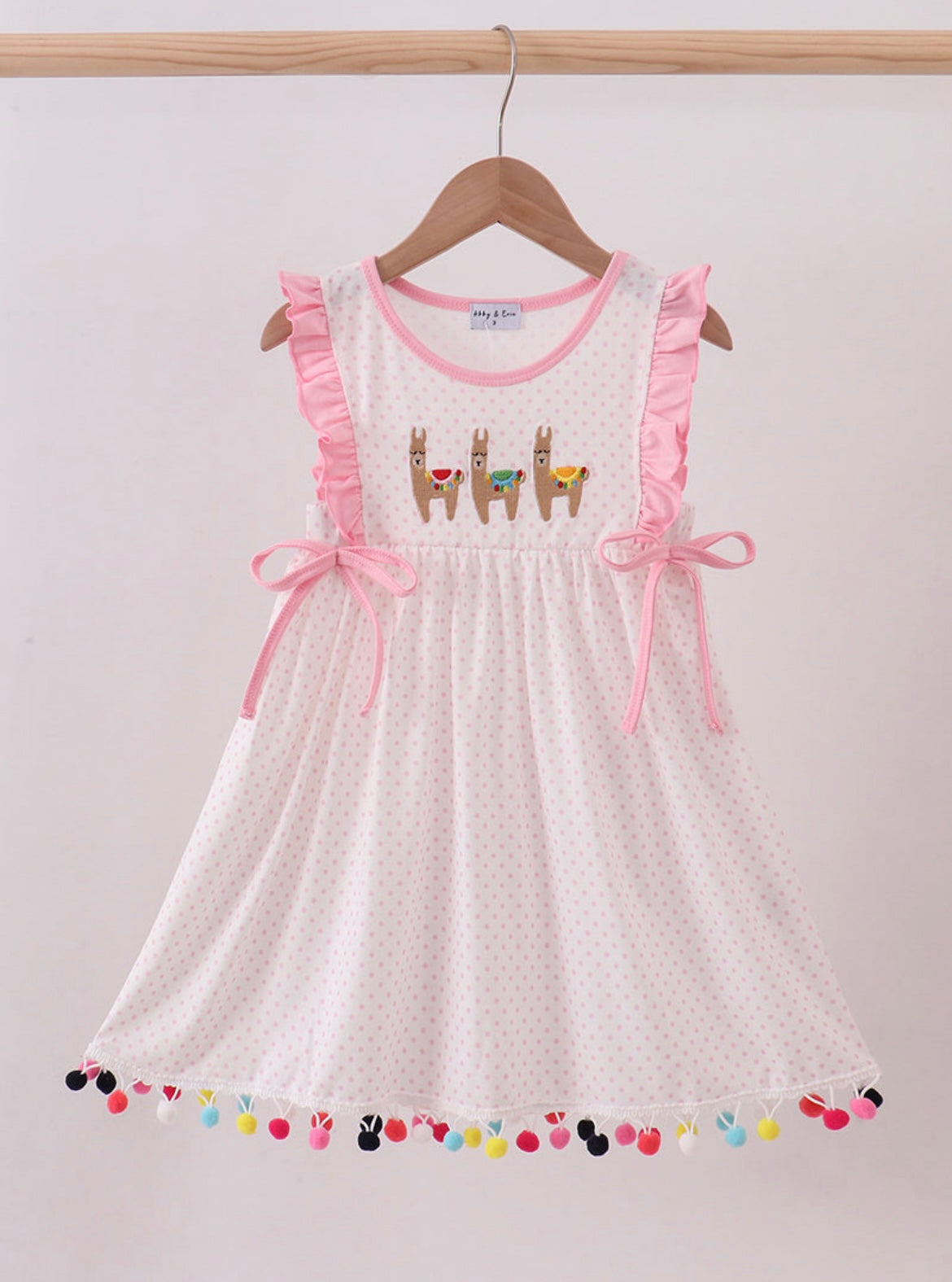 Pink Alpaca Embroidery Ruffle Dress