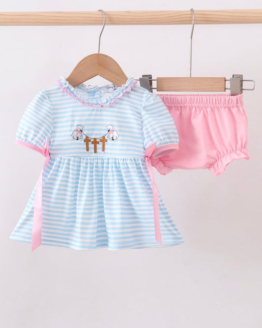 Blue Cross Embroidered Bloomer Set